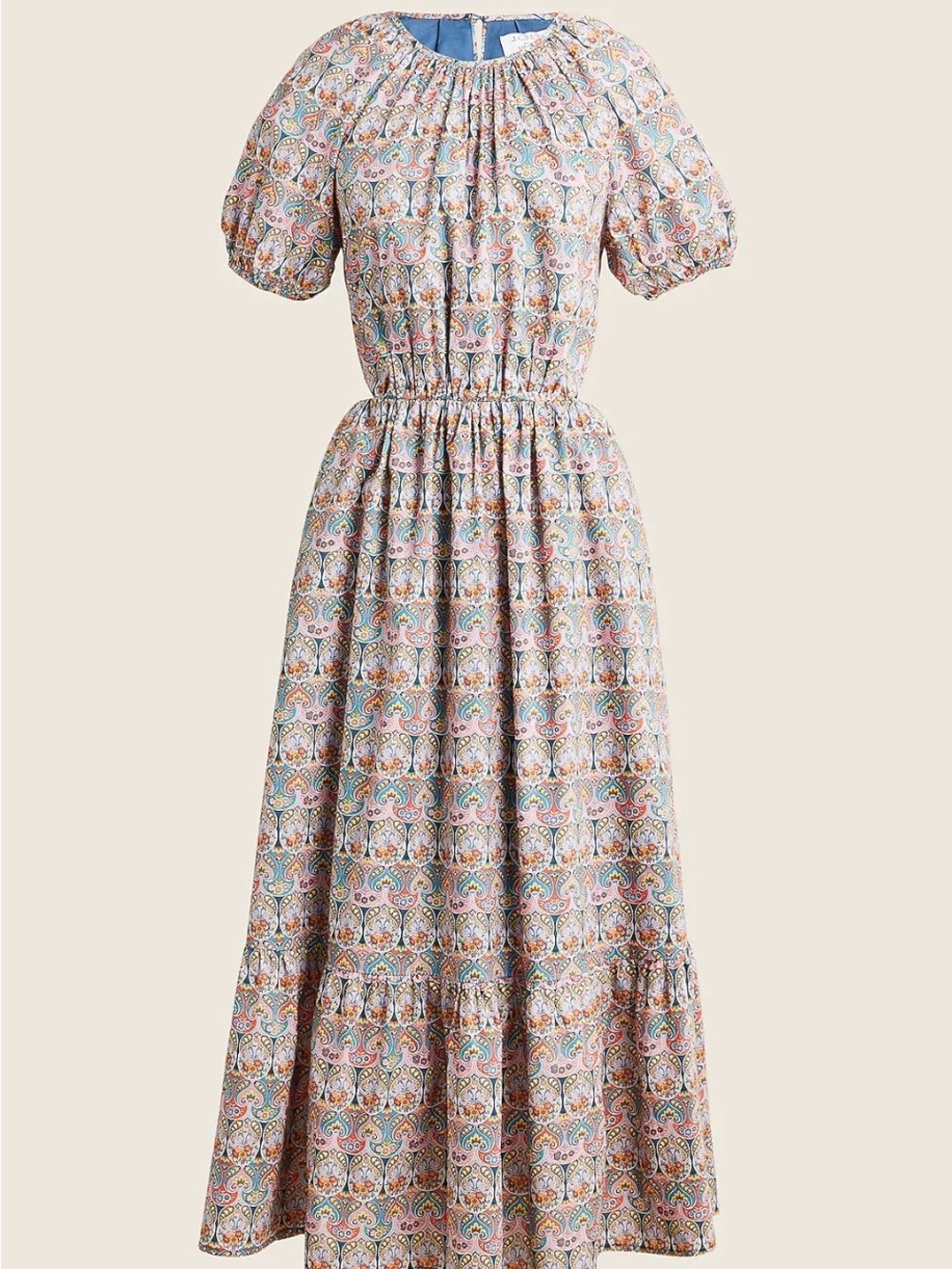 J. Crew Liberty Giorgia Duke Cotton Multi-Color Paisley Puff-Sleeve Maxi Dress